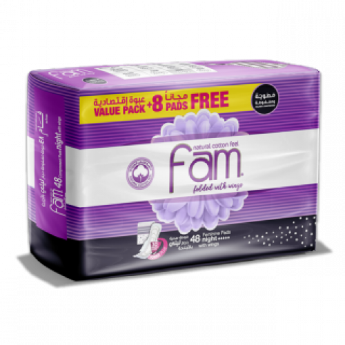 فوط نسائية ليلية بالاجنحة      48 قطعة  فام
