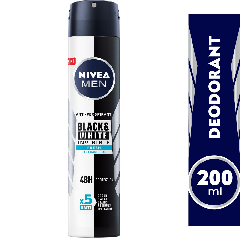 NIVEA MEN Black & White Invisible Fresh, Antiperspirant for Men, Spray 200ml