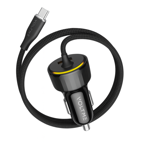 شاحن سيارة VOLTME مزودج مع كابل USB-C مدمج وشحن سر...