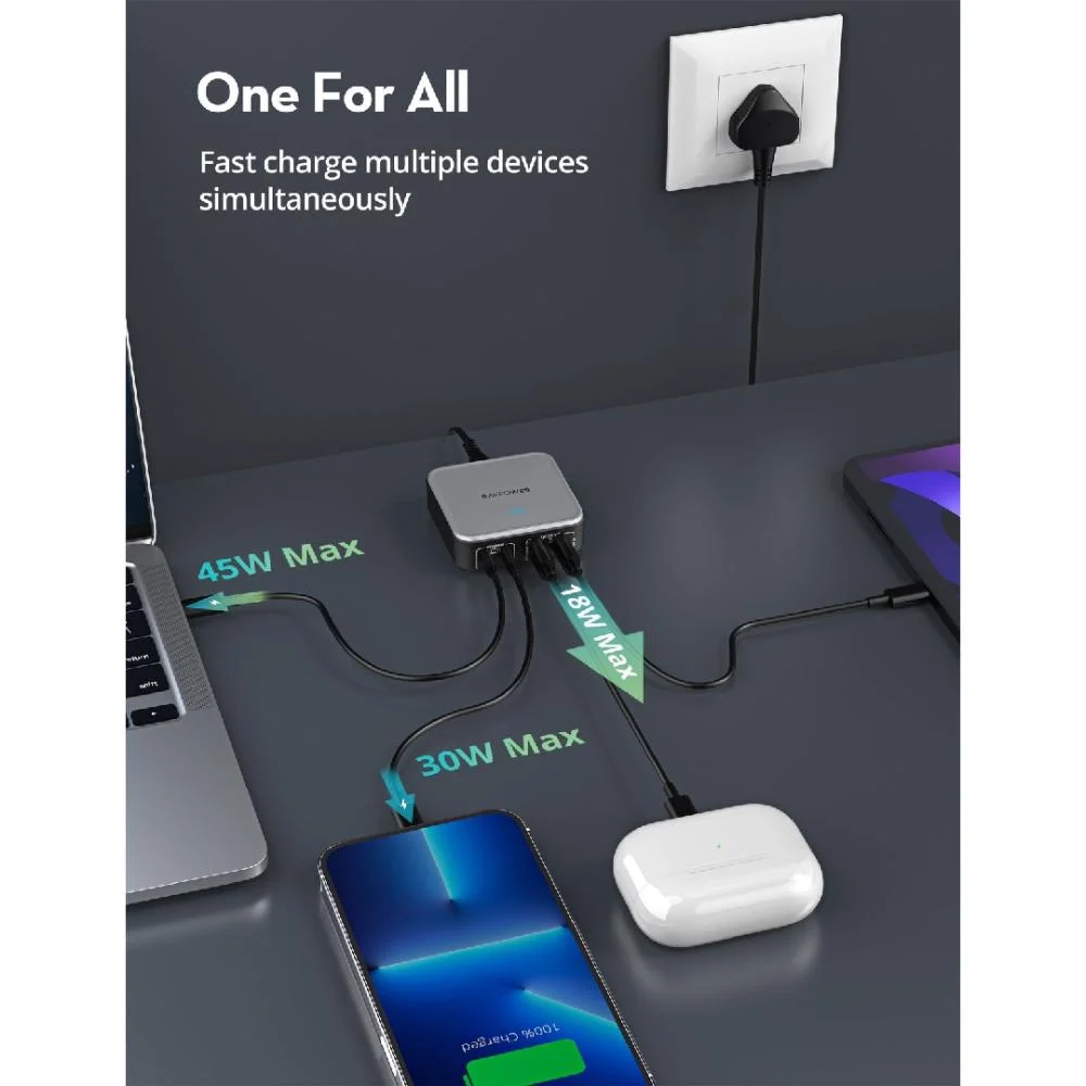 منصة راف باور  100 واط منفذين USB-A ومنفذين USB-C