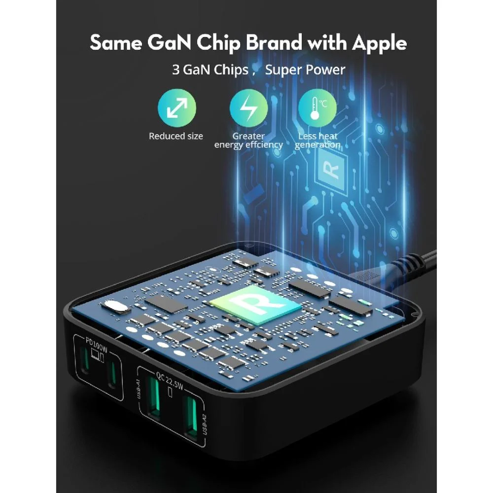 منصة راف باور  100 واط منفذين USB-A ومنفذين USB-C
