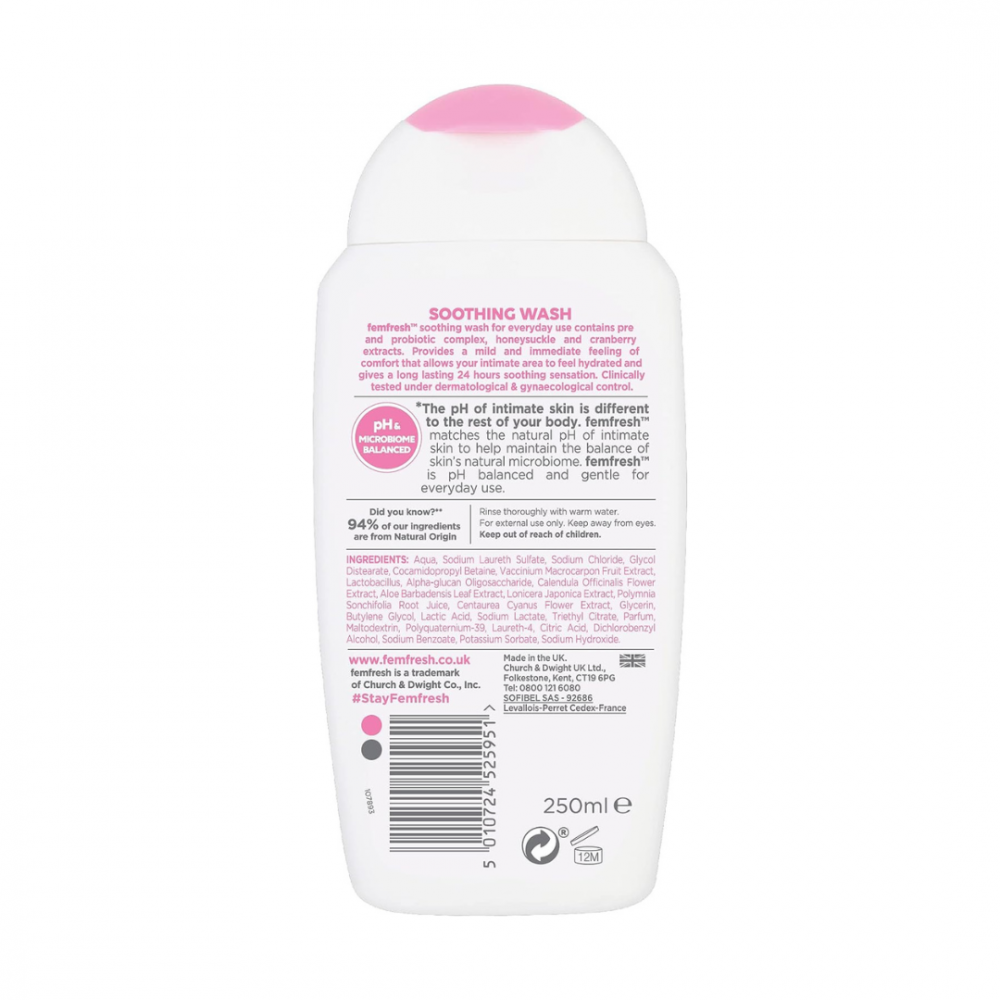 Fem Fresh Ultra Care Soothing Wash, pH Balanced Feminine Wash with  Moisturizing Cranberry and Cornflower Extracts, Intimate Wash with  Probiotics and Long Lasting MULTIActif Complex, 250ml - my party for beauty