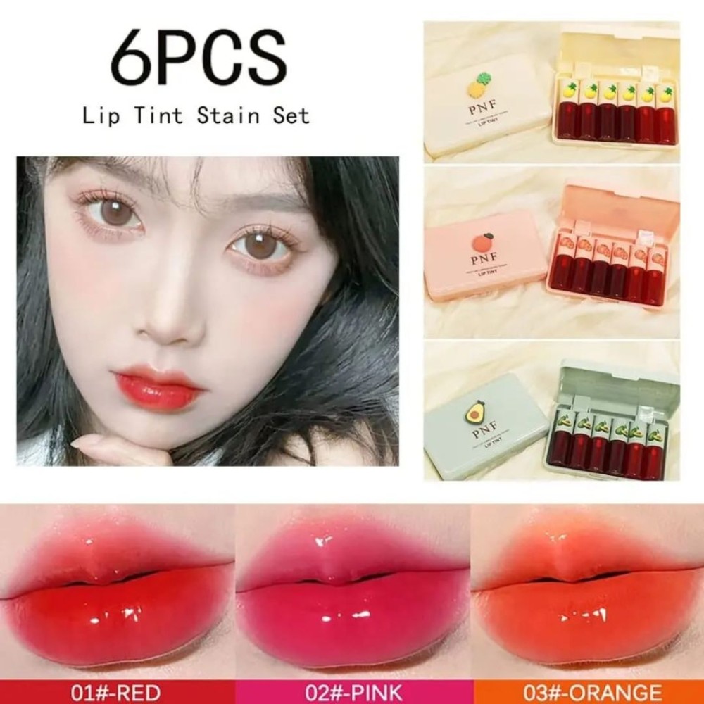Lip tint makeup lipstick set liquid lipgloss fresh fruit waterproof embellish moisturizing 6pcs