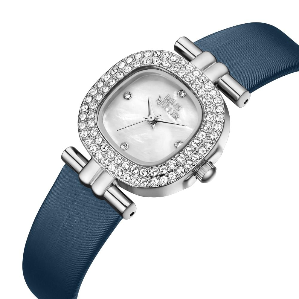 ساعة نسائية من لادون بلون فضي سير أزرق