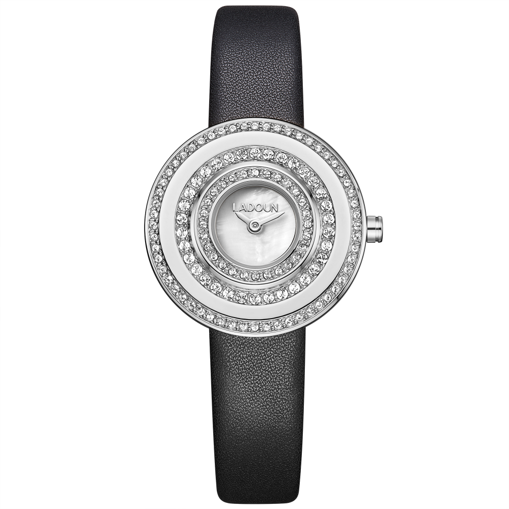ساعة نسائية جلد لون أسود من لادون