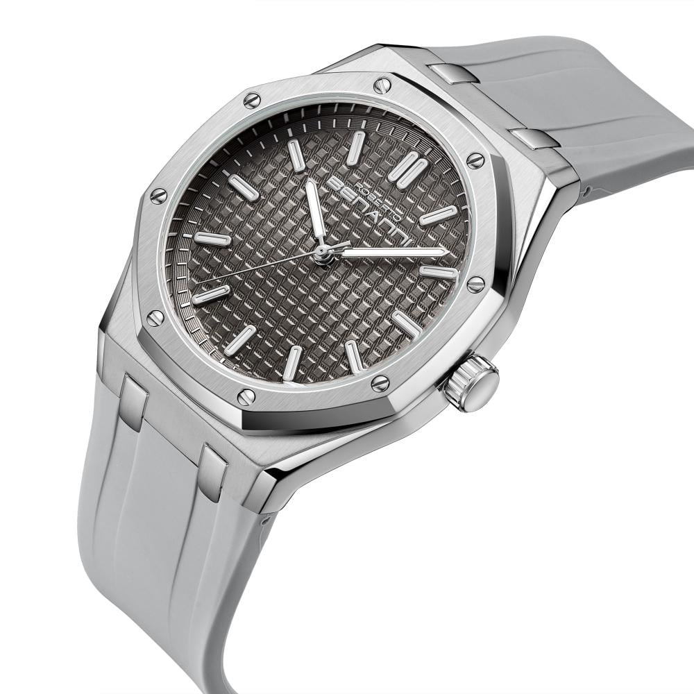 ساعة رجالية بسير ربل بلون رمادي