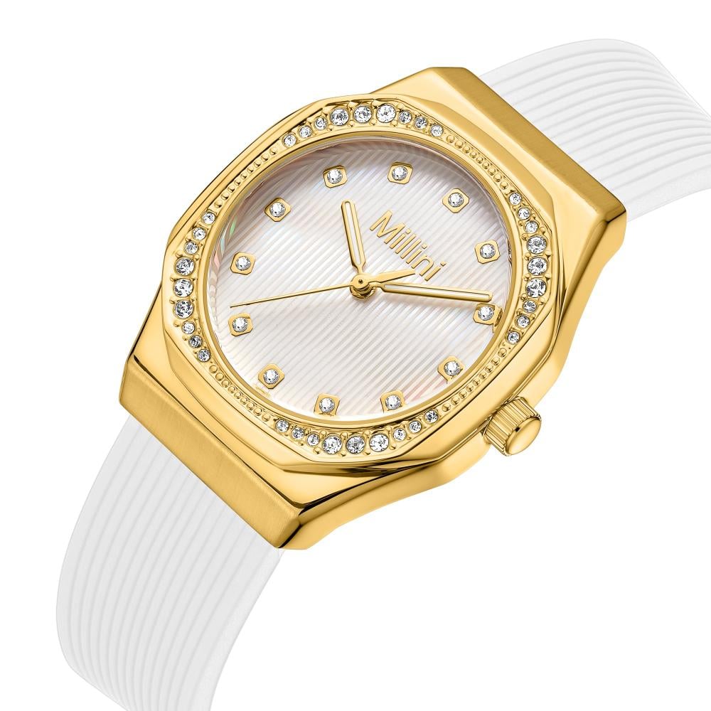 ساعة نسائية من لادون بلون ذهبي بسير لون أبيض