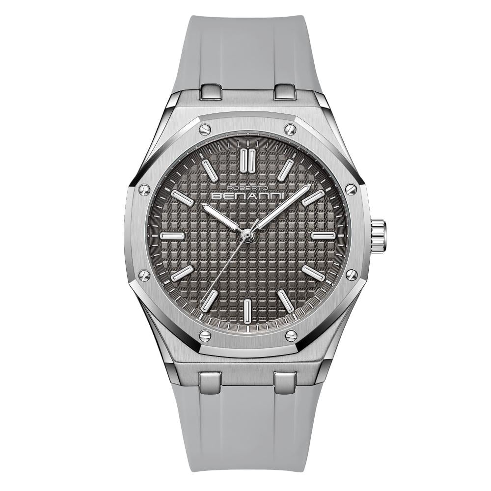 ساعة رجالية بسير ربل بلون رمادي