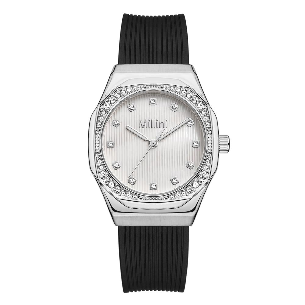 ساعة نسائية من لادون بلون فضي بسير لون أسود