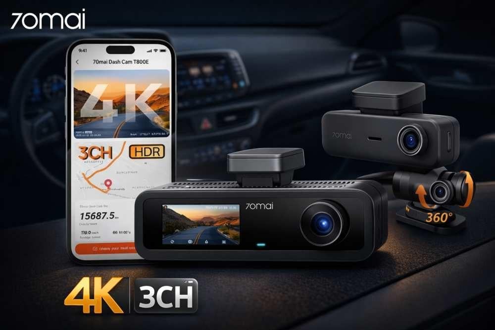 داش كام 70mai T800E بثلاث كاميرات مع تحكم صوتي ومكثف فائق وكيفية تركيب المنتج بنفسك