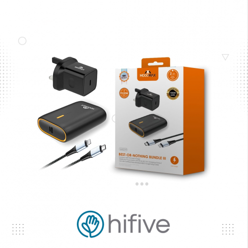 بكج موج ماكس بتقنية الشحن السريع (شاحن جداري 20 واط PD + بطارية 10 الاف PD+ كيبل ايفون PD بطول 1.20 م معتمد من ابل