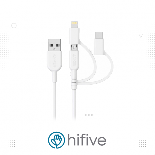 كيبل من انكر باور لاين 2 ثلاث في واحد بطول 0.9 متر / أبيض