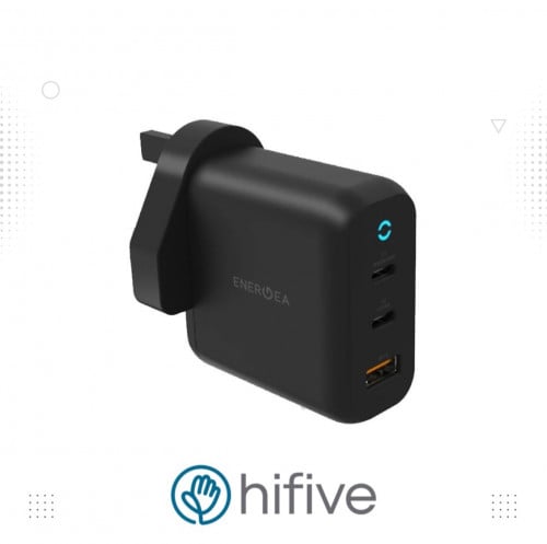 شاحن جداري انيرجيا بمنفذين تايب سي ،ومنفذ يو اس بي بتقنية بي دي 65 واط وكوالكوم 3 - اسود