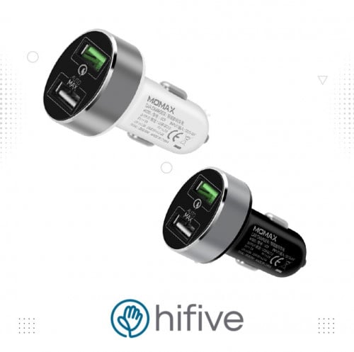 شاحن سيارة موماكس بمنفذين USB يدعم الشحن السريع