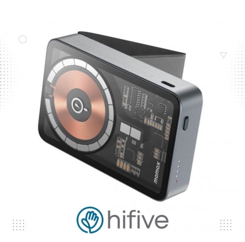 شاحن متنقل موماكس مغناطيسي بتقنية كيو ماج بسعة 10000 ملي امبير بقوة 15 واط ومنفذ USB-C بقوة 20 واط - رمادي