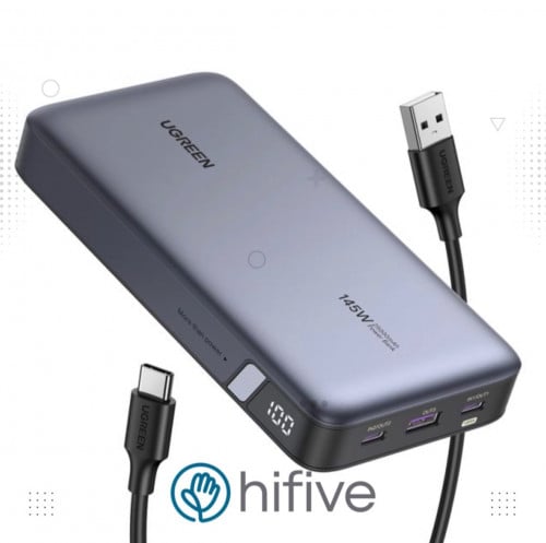 شاحن متنقل يوجرين بمنفذين PD ومنفذ USB بسعة 25000 ملي أمبير وبقوة 145 واط - رمادي