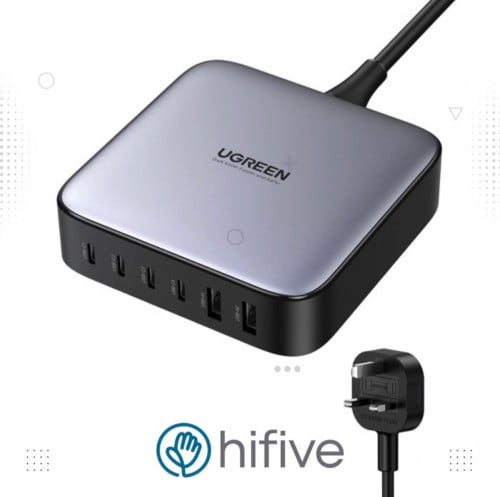 شاحن مكتبي يوجرين 4 منافذ PD وبمنفذين USB بتقنية GaN وبقوة 200 واط - رمادي