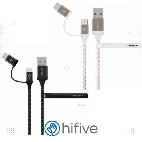 سلك شاحن موماكس زيرو 2 في 1 Type-C و Micro بطول 1 م