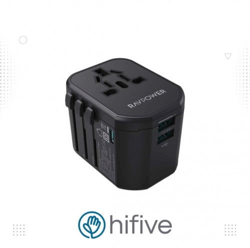 فيش سفر راف باور بقوة 20 واط متعدد المداخل مع منفذين USB ومنفذ تايب سي - اسود