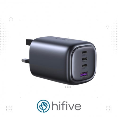 شاحن جداري يوجرين بثلاث منافذ PD وبمنفذ USB بتقنية GaN وبقوة 100 واط - رمادي