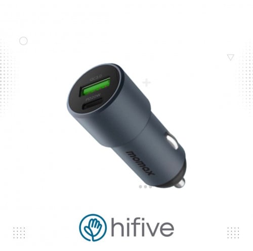 شاحن سيارة موماكس UC15E بمنفذ PD 20 واط ومنفذ USB ومجموع القوة 38 واط - رمادي