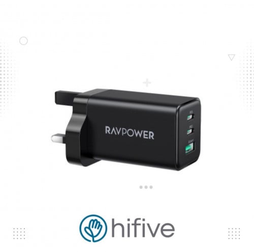 شاحن جداري راف باور بايونير 65 واط منفذين USB-C ومنفذ USB-A