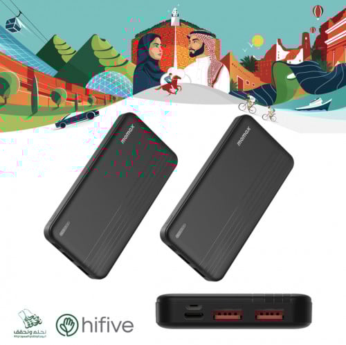 2 شاحن متنقل موماكس آي بور بمنفذين USB-C وبمنفذ USB بسعة 10000 ملي امبير وبقوة 20 واط لمنفذ PD - أسود