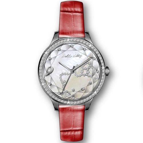 ساعة نسائي من هالو كيتي 18018 جلد احمر