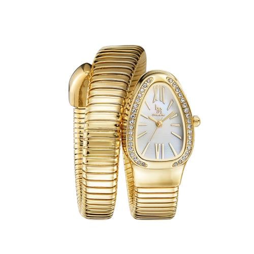 ساعة نسائي  لويس ريفال شكل الثعبان 61002  ذهبي ميناء ابيض