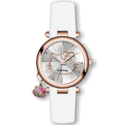 ساعة نسائي من هالو كيتي 18025 جلد ابيض