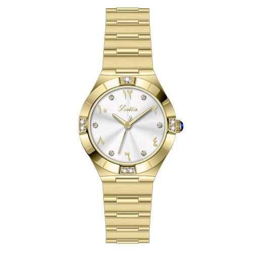 ساعة نسائي سكلوتي  9699 ذهبي ميناء ابيض