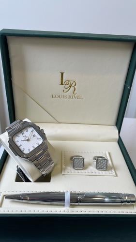 طقم ساعه رجالي من لويس ريفال LR3307 فضي ميناء ابيض