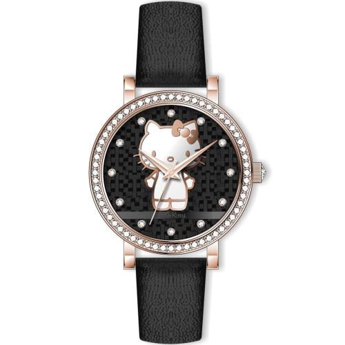 ساعة نسائي من هالو كيتي 19028 جلد اسود