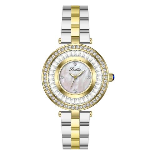 ساعة نسائي سكلوتي 9635 لونين ذهبي ميناء ابيض