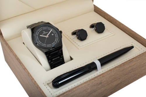 طقم ساعه رجالي لويس ريفال 1515 اسود كامل