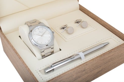 طقم ساعه رجالي لويس ريفال 1028 فضي كامل