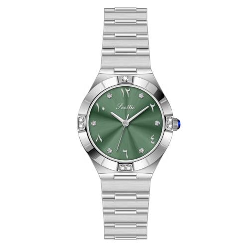 ساعة نسائي سكلوتي  9699 فضي ميناء اخضر