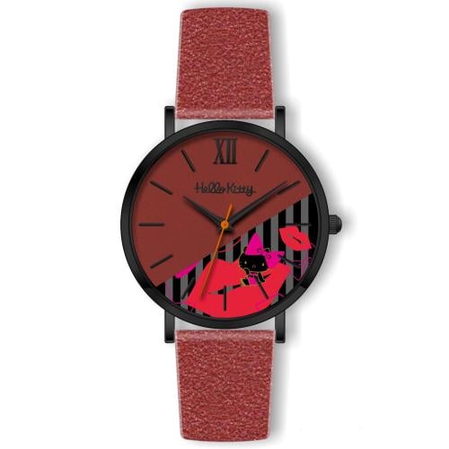 ساعة نسائي من هالو كيتي18028  جلد أحمر