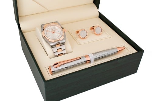 طقم ساعه رجالي  كاروسيل488 لونين نحاسي ميناء ابيض