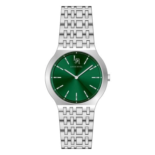 ساعة رجالي لويس ريفال 23013  فضي ميناء اخضر