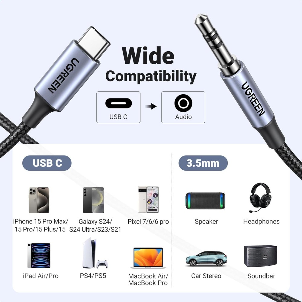 UGREEN USB C to 3.5mm Cable High Quality Audio Adapter Diamond Tech