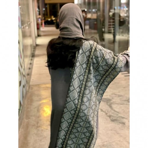عبايه لينن رمادي مع طرحه لينن