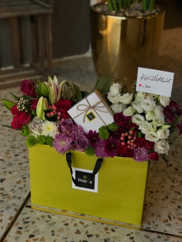 A bag of roses and chocolate