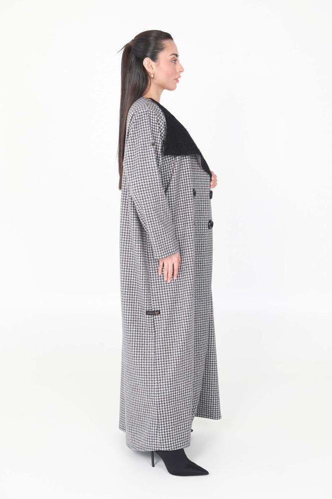 كوت شتوي كاروهات بياقة فرو - Καρό