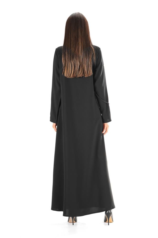 عباية بليزر سوداء كريب زينت بثلاث جدائل - Turaath