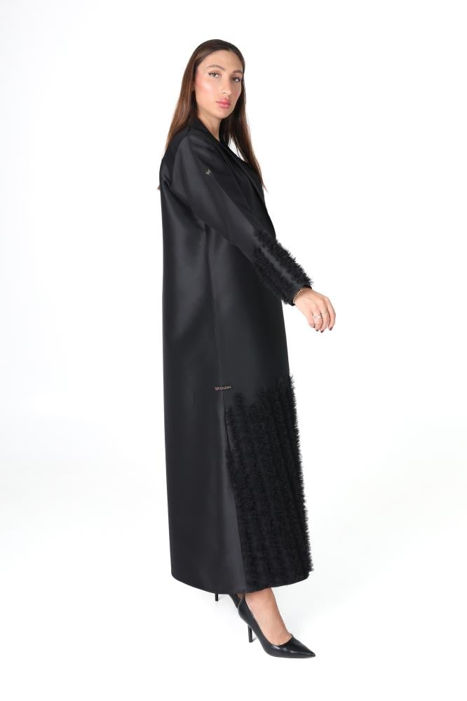 Luxurious black taffeta abaya with tulle trim - Linai