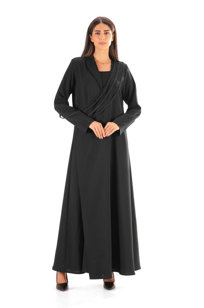 عباية بليزر سوداء كريب زينت بثلاث جدائل - Turaath