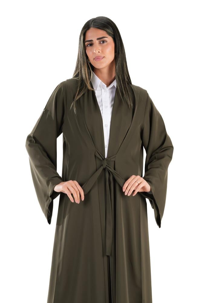 عباية زيتي عملية بربطة أمامية - Berna