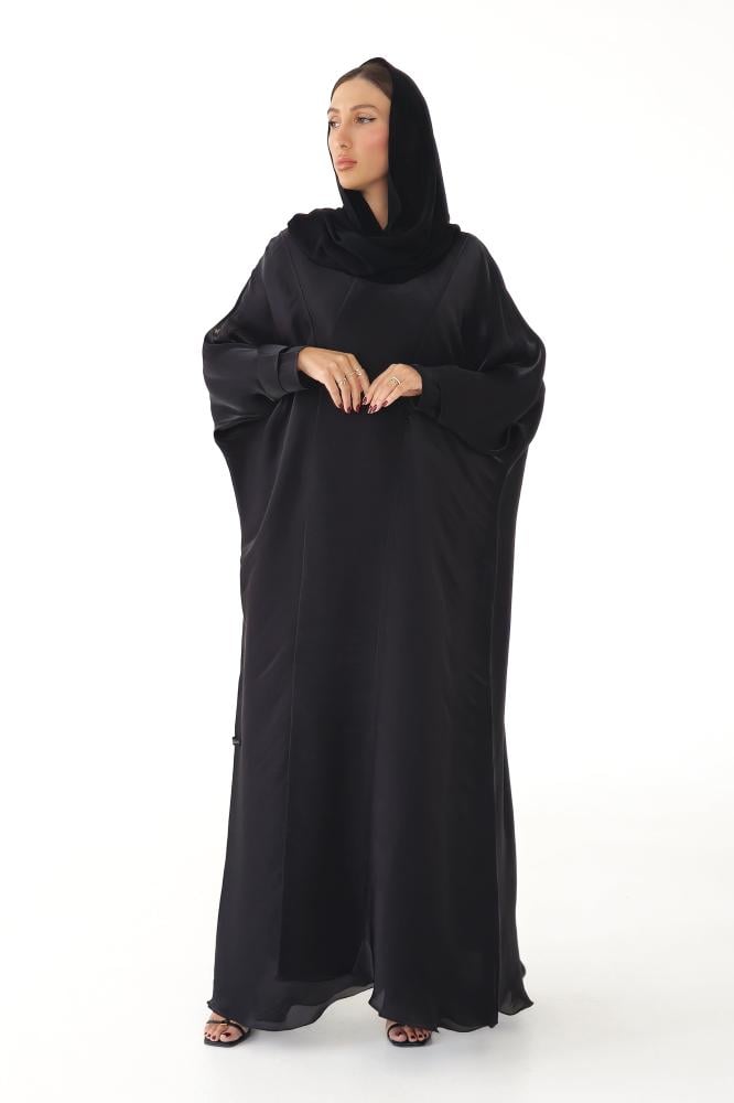 Luxury silk black abaya with a luxurious and elegant bisht