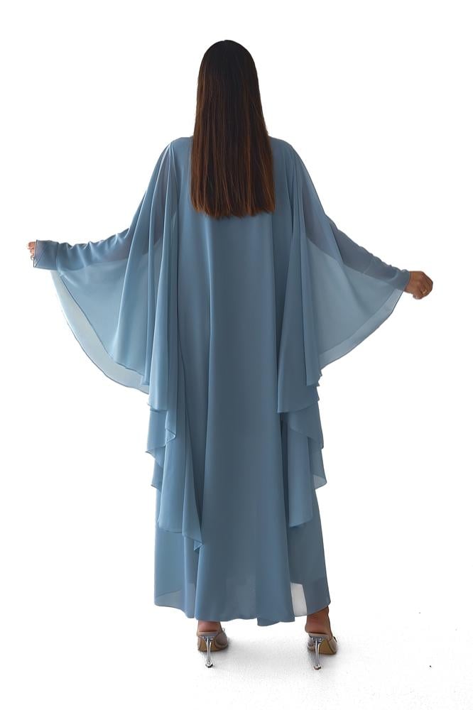 Mirta Luxurious Sky Blue Chiffon Layered Abaya